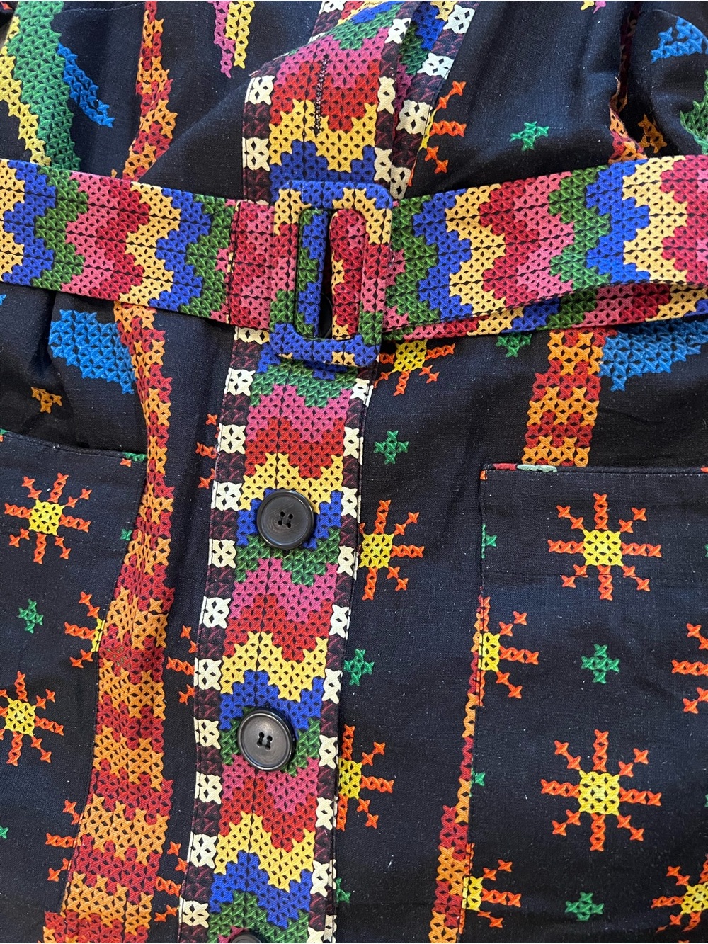 FARM RIO Multicolor Button Shirt Dress - Black Base with Bright Accents - Picture 2 of 4